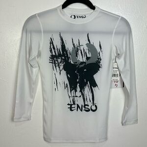 Enso White 3/4 Sleeve Crew Neck Printed Top Size S